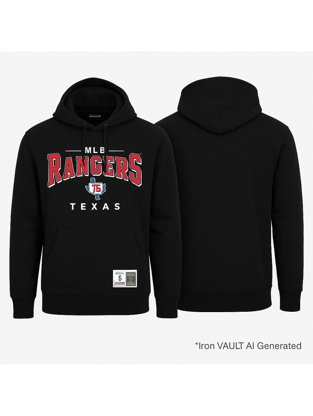 Texas Rangers Hoodie Mens SM Black Mitchell Ness Cooperstown Defect Rare Patch
